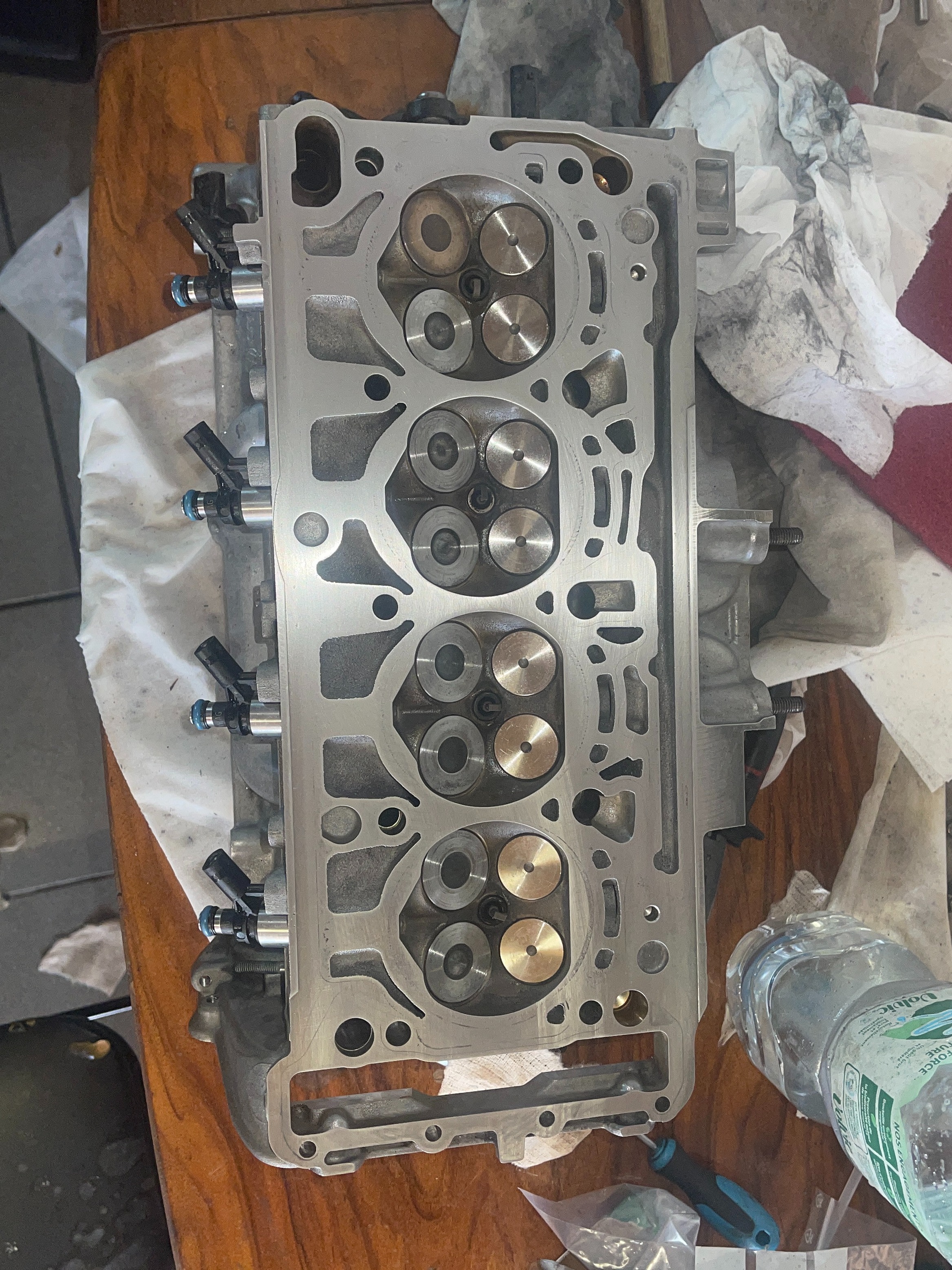 Cylinder head after cleaning and preparation for reassembly