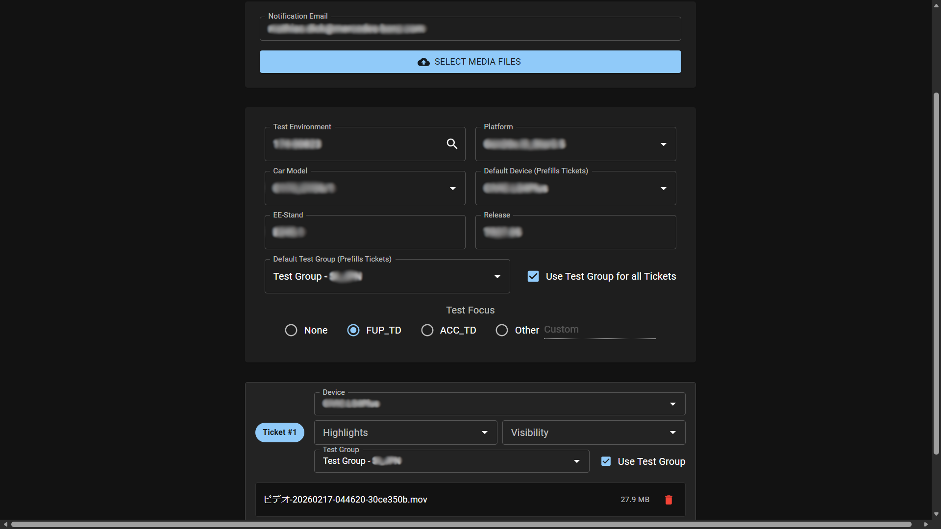 React dashboard showing file upload and ticket generation interface